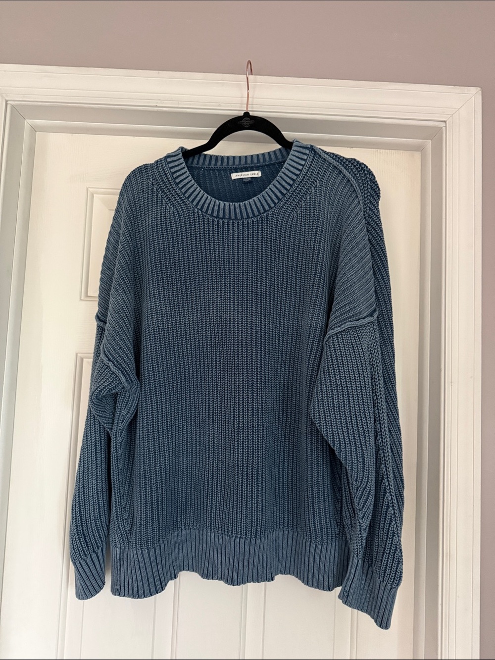 American Eagle Blue Textured Crewneck Sweater